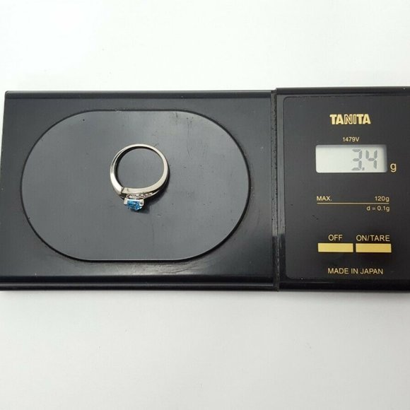 Elegant 10K Karat Solid White Gold Blue Topaz & Diamond Ring - Size 7 - Nice! - Picture 11 of 11